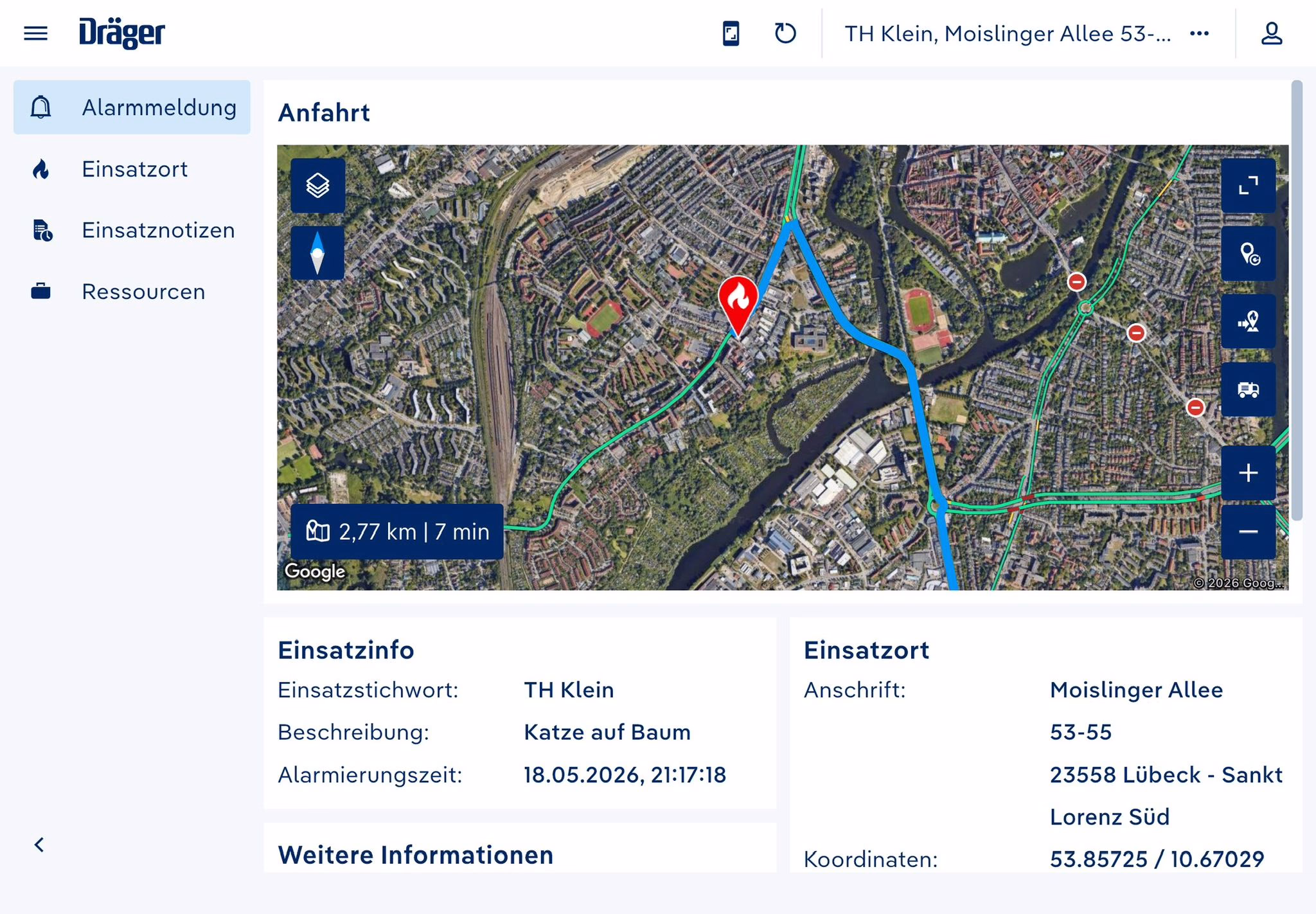 Brandeinsatz: Informationen vor der Anfahrt
